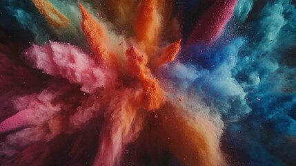 Poster - Vibrant multicolored powder explosion, dynamic burst of color, abstract art.