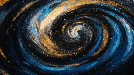 Aufkleber - Abstract swirling galaxy with gold and blue glitter.