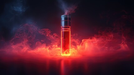 Poster - Illuminated vape device surrounded by vibrant smoke in a dark setting