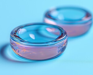 Poster - Two elegant glass bowls with a vibrant blue and pink gradient on a smooth surface