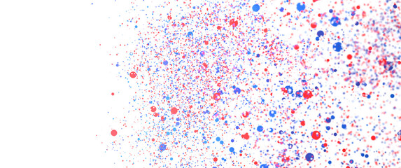 Poster - Vibrant red and blue particles dispersed on white. Ideal for backgrounds, designs, and textures.