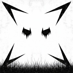 Fototapete - Abstract black and white graphic design featuring stylized dripping shapes and angular elements against a textured background. The image evokes a sense of mystery and intensity.