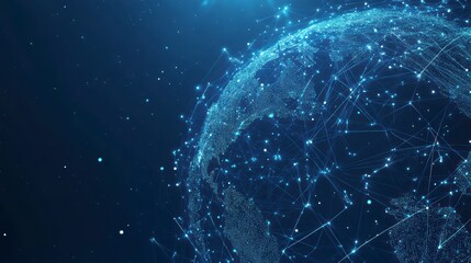 Poster - Global network connection, digital earth, glowing lines, futuristic technology.