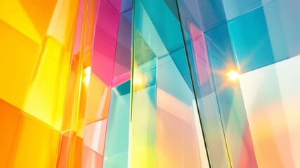 Poster - Light reflecting on colorful glass panels forming an abstract architectural structure