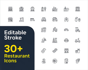  A set of minimalist restaurant and food service icons arranged in a grid layout