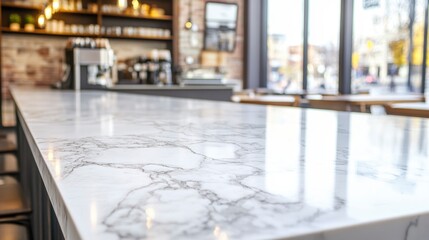 Poster - Clean marble countertop in a modern cafe.