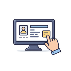 Poster - Computer screen displaying user profile with hand clicking button - Concept of vector art  