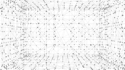 Fototapete - Abstract polygonal perspective space. Dots connected by lines. Abstract wave. Minimalist mesh.