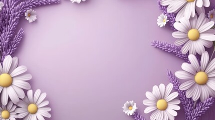 Poster - Purple background with 3D daisies and lavender forming a frame.