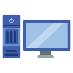 Fototapete - Desktop computer and monitor for work or gaming.IT equipment with display screen and power button. Office and technology tool in flat style isolated vector illustration.