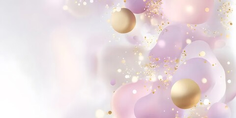 Poster - abstract pale lilac and gold spheres with shimmering dust background with bokeh effects for modern d