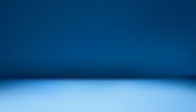 Empty studio with blue gradient background with floor light. Modern dark wall room for lighting to showcase premium products. Abstract pattern backdrop design. Art & Illustration