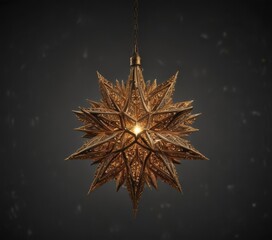 Wall Mural - ornate golden star pendant lamp, hanging in dark space, warm light, retro