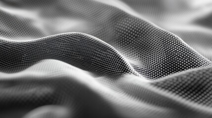 Poster - Abstract grayscale image of a textured fabric with flowing waves and a dotted pattern.