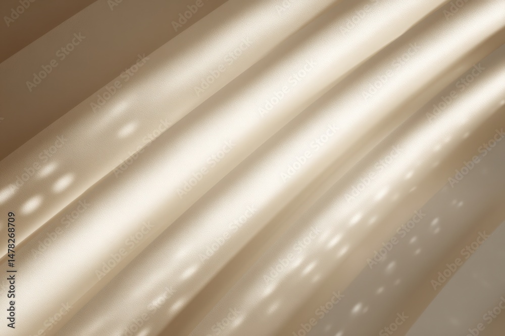 Gentle rays of sunlight stream through translucent curtains, illuminating a serene area with a soft glow. The interplay of light and fabric enhances the warm ambiance, inviting relaxation.