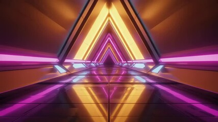 Fototapete - Glowing triangular passage of abstract scifi tunnel