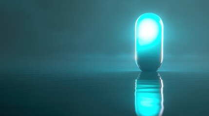 Poster - Glowing Pill Capsule on Calm Water Surface with Misty Background Effects