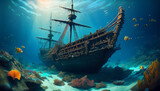 historical sinking pirate ship underwater wreck shipwreck marine life skeleton