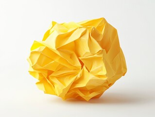 Poster - Crumpled Yellow Paper Ball on White Background for Creative Concepts