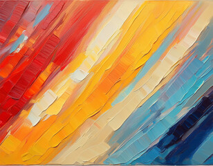 Poster - abstract diagonal stripes red yellow blue and beige impasto painting abstract art color palette abstract painting impasto