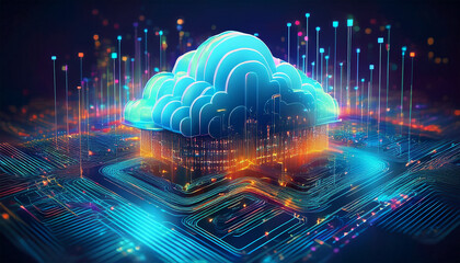 Poster - abstract illustration of cloud computing showcasing data storage digital networks and futuristic technology
