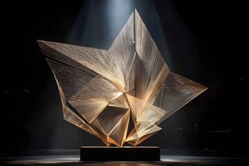 Poster - Illuminated geometric abstract sculpture art with string and beam of light