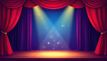 Vibrant stage clipart, perfect for presentations and design projects Includes theatrical curtains, spotlights, and a blank stage , event, prop, art