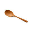 © Stacy - A wooden spoon, distinguished by its lengthy handle, is presented in isolation on a white background, with the spoon being isolated