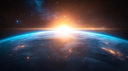 Wall Mural - majestic view of the sunrise over earth seen from outer space perspective