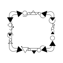 Fototapete - Geometric Frame: Abstract square frame composed of geometric shapes, including circles, triangles, and arrows, creating a modern and minimalist design. Ideal for presentations, social media.