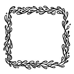 Fototapete - Floral Frame Silhouette: A detailed, black and white, vector illustration of a handcrafted floral frame with elegant, swirling lines and delicate floral details.