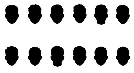 Poster - Shadowed Forms: Silhouetted male faces in orderly arrangement, highlighting their individual forms against stark contrast.