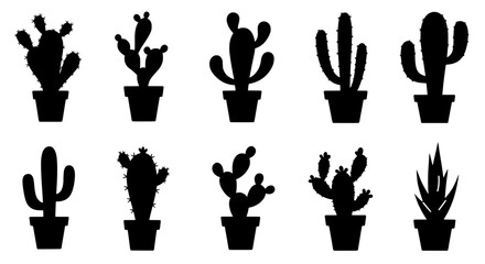 Fototapete - Cactus Silhouette Collection: A collection of unique and vibrant cacti silhouettes, ideal for adding a touch of desert charm and visual interest to any project or design. 