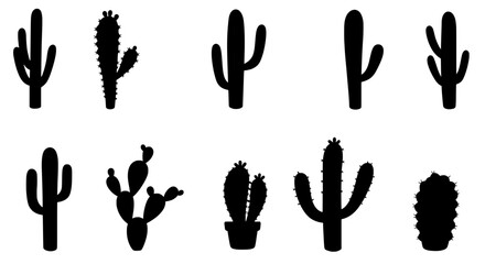 Poster - Cactus Silhouette Collection: A diverse collection of cactus silhouettes, perfect for design projects needing a southwestern or desert theme. Various shapes and sizes are included.