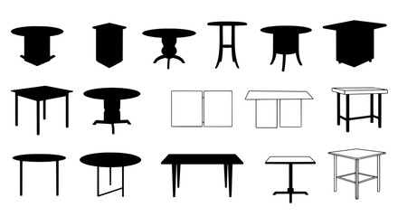 Poster - Table Silhouettes Collection: A diverse set of table silhouettes, showcasing various shapes, sizes, and styles of tables, perfect for design projects and presentations.