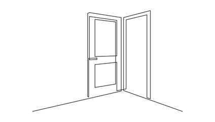 Fototapete - Opened door in one continuous line drawing. Front enter and exit to house in simple linear style. Future opportunity concept in editable stroke. Contour vector illustration