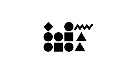 Fototapete - Geometric shapes composition: An abstract composition of black geometric shapes against a backdrop, showcasing circles, squares, triangles, and a diamond. evoking simplicity, harmony.