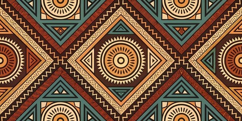 Poster - Seamless Tribal Geometric Pattern:  Warm Earth Tones and Ethnic Design