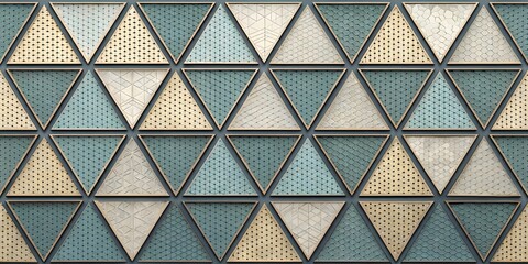 Poster - Abstract Geometric Triangle Pattern, Teal, Beige, and Gray Textured Wall