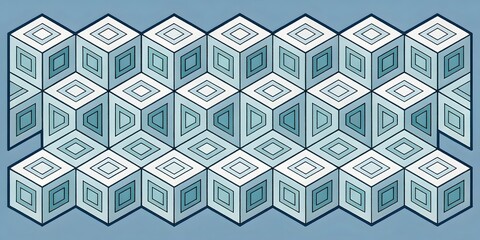 Poster - Abstract Geometric Cube Pattern in Teal and White