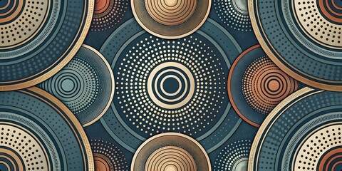 Poster - Abstract Geometric Pattern with Overlapping Concentric Circles in Teal, Beige, and Brown