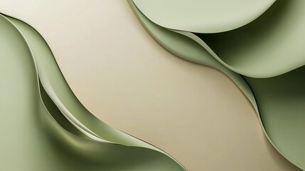 Poster - Abstract Green Beige Wave Background Design Elegant Smooth Curves Modern Wallpaper Fluid Shapes Subtle Texture Digital Art Illustration Graphic       