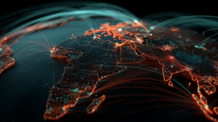 Poster - Global Network Connections with Digital World Map and Data Flow