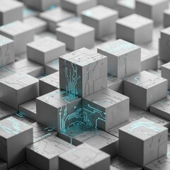 Aufkleber - Abstract Grey Cubes with Glowing Blue Circuits