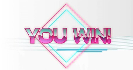 Poster - YOU WIN! text pulsing and glitching in glitch design, showing neon diamond outline and blue streaks