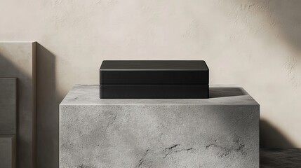 Poster - Elegant Black Wooden Box on Concrete Minimalist Product Display Background Studio Shot Modern Luxury Packaging Design Presentation Premium Quality    
