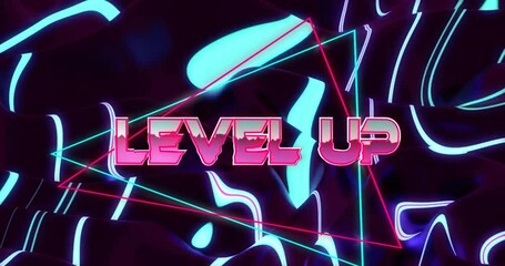 Poster - LEVEL UP text glowing at center, featuring fluid neon cyan and magenta shapes swirling