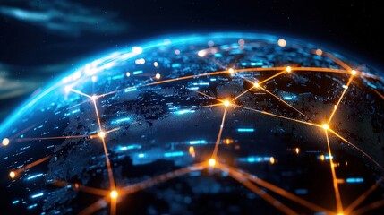 Poster - Digital Global Network Concept with Bright Connections and Lights