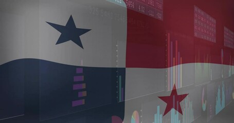 Poster - Panama flag graphic being overlaid with colorful financial dashboards and charts in flat design
