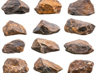 Poster - Collection of Isolated Rocks on White Background Studio Shot Geology Concept Mineral Study Stone Composition